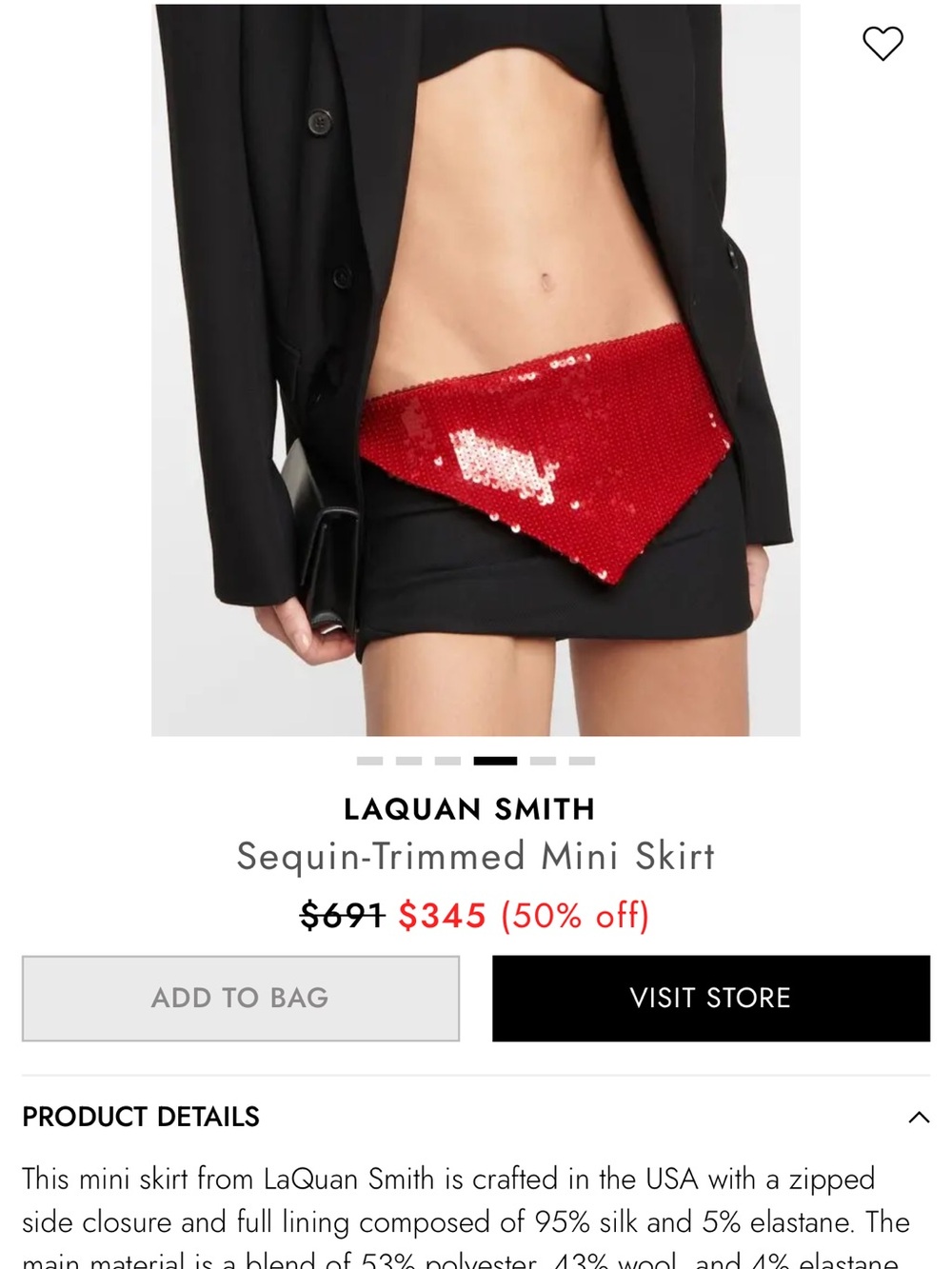 LaQuan Smith Black Mini Skirt with Red Sequin V-Trim